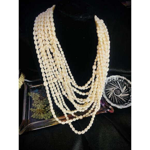 Strand Jewelry - Retro Vintage Large Heavy Multi Strand Freshwater Pearls 18"-24"